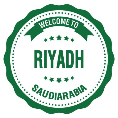 RIYADH 'e Hoşgeldiniz - SAUDI ARABIA, yeşil yuvarlak rozet damgası üzerine yazılmış kelimeler