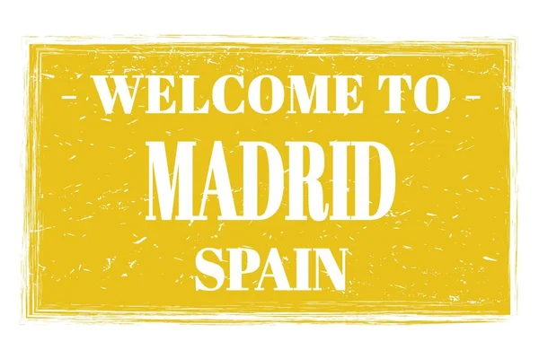 Καλώς Ήρθατε Στο Madrid Ισπανια Λέξεις Γραμμένες Κίτρινο Ορθογώνιο Ταχυδρομική — Φωτογραφία Αρχείου