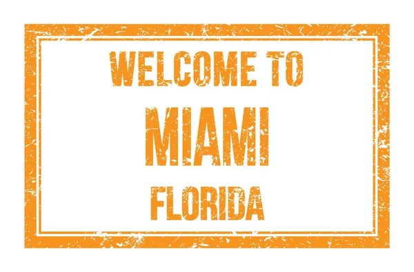 Welkom Naar Miami Florida Woorden Geschreven Oranje Rechthoek Postzegel — Stockfoto