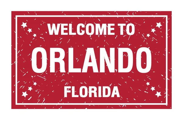 Üdvözöljük Orlando Florida Szavak Írt Piros Téglalap Zászló Bélyegző — Stock Fotó