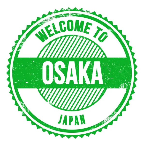 Welcome Osaka Japan Wyrazy Czerwonym Znaczku Zygzakowym — Zdjęcie stockowe