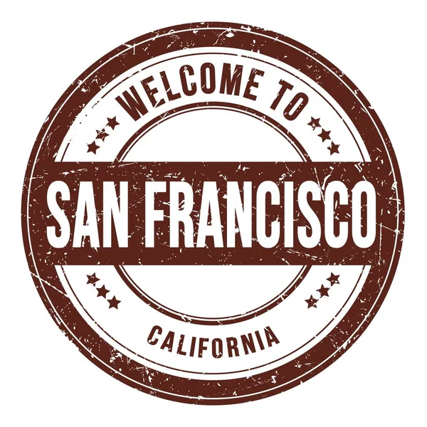 サンフランシスコへようこそ California Words Writed Brown Coin Stamp — ストック写真