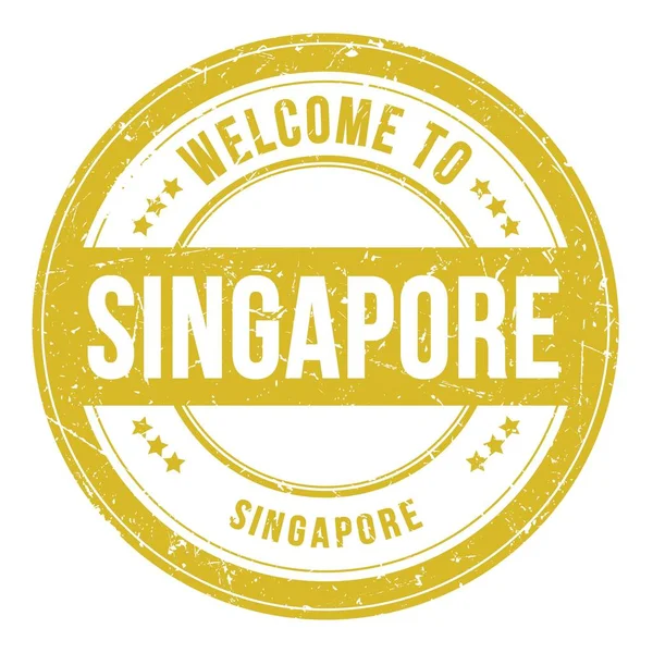 Benvenuti Singapore Singapore Parole Scritte Sul Francobollo Giallo Rotondo — Foto Stock