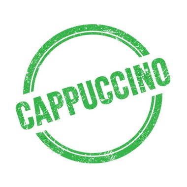 Yeşil grungy vintage yuvarlak pul üzerine yazılmış CAPPUCCINO metni.