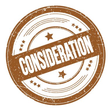 Kahverengi yuvarlak dokuma damgası üzerine düşünceli metin.