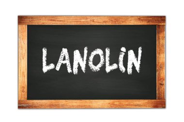 LANOLIN metni siyah ahşap çerçeve okul tahtasına yazılmış.