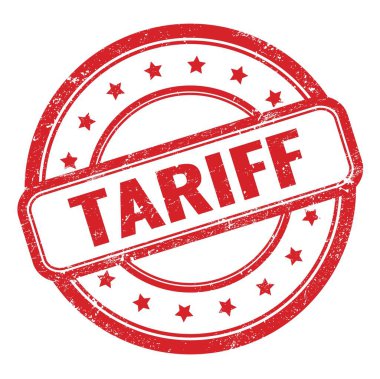 TARIFF metin üzerinde kırmızı grungy vintage yuvarlak kauçuk damga.