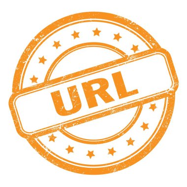 Turuncu grungy vintage yuvarlak kauçuk damgalı URL metin.