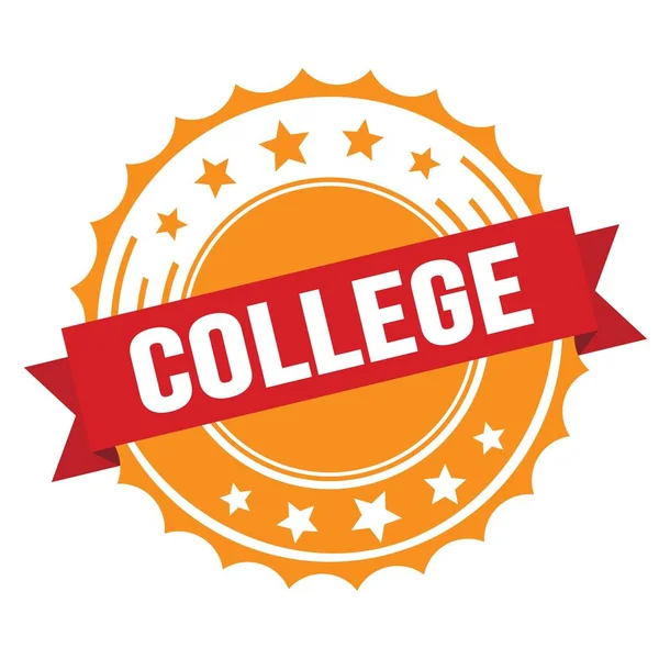 College Text Red Orange Ribbon Badge Stamp — Stock Photo, Image