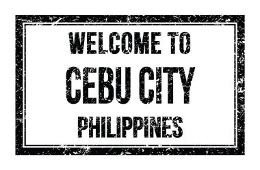 CEBU CITY 'e Hoşgeldiniz - FİLİPİNLER, siyah dikdörtgen posta pulu üzerine yazılmış kelimeler