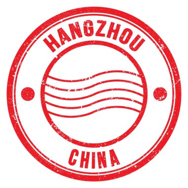 HANGZHOU - ÇİN, kırmızı yuvarlak posta pulu üzerine yazılmış kelimeler