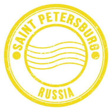SAINT PETERSBURG - RUSSIA, Sarı yuvarlak posta damgası üzerine yazılmış kelimeler