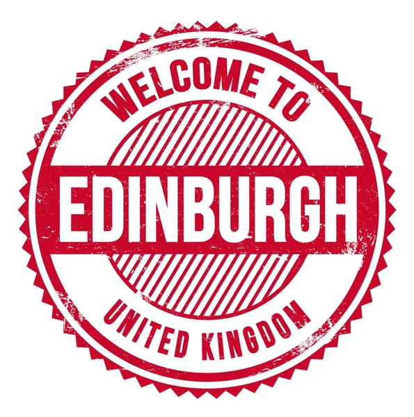 Vítejte Edinburgh Spojené Království Slova Napsaná Červeném Klikatém Razítku — Stock fotografie