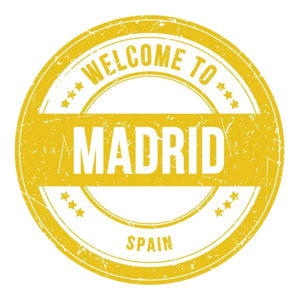 Welcome Madrid Spain Words Written Yellow Coin Stamp — Stock Photo, Image