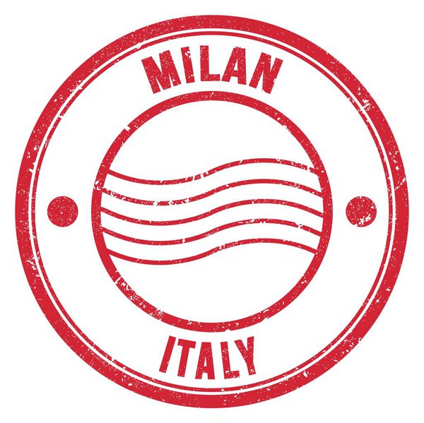 MILAN - ITALY, words written on red round postal stamp