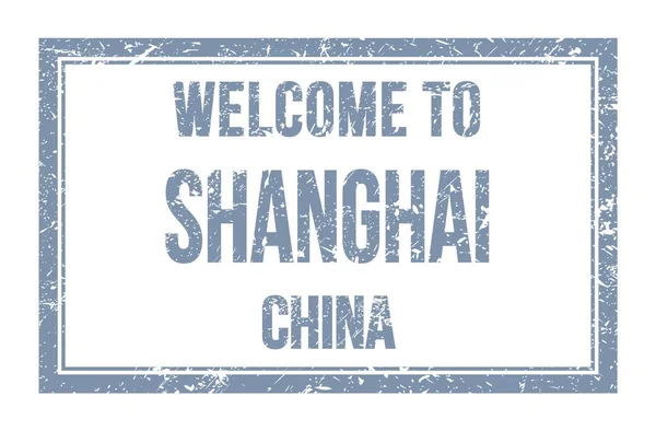 Welcome Shanghai China Slova Napsaná Šedém Obdélníkovém Razítku — Stock fotografie