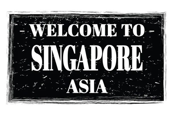 Bienvenidos Singapur Asia Palabras Escritas Sello Postal Del Rectángulo Negro — Foto de Stock