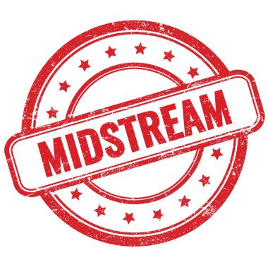 MIDSTREAM metin kırmızı vintage grungy yuvarlak kauçuk damga.
