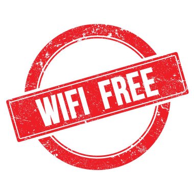 WIFI özgür metin kırmızı grungy yuvarlak vintage pul.