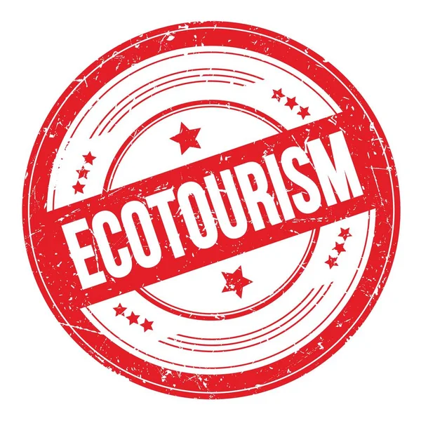 Ecotourism Szöveg Piros Kerek Grungy Textúra Bélyegző — Stock Fotó