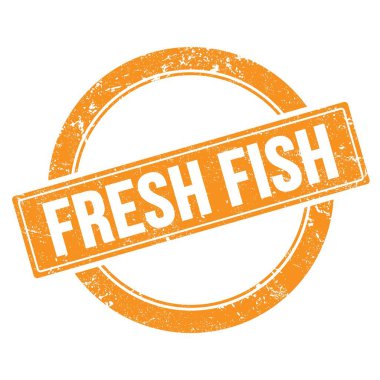 Turuncu grungy round vintage pulu üzerine FRESH FISH BALIK metin.