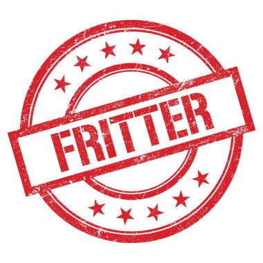 FRITTER metin kırmızı yuvarlak vintage kauçuk damga üzerine yazılmış.