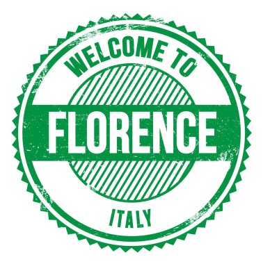 FLORENCE 'e Hoşgeldiniz - İtalya, yeşil zig zag damgası üzerine yazılmış kelimeler