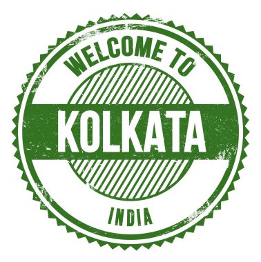 KOLKATA 'ya Hoşgeldiniz - Hindistan, yeşil zig zag damgası üzerine yazılmış kelimeler