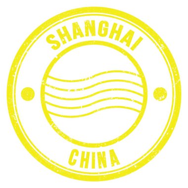 SHANGHAI - ÇİN, Sarı yuvarlak posta damgası üzerine yazılmış kelimeler
