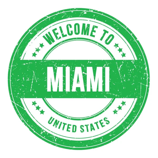 Wymaganie Miami Statki Zjednoczone Wyrazy Zielonym Znaczku Okrągłej Monety — Zdjęcie stockowe