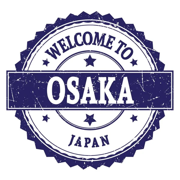 Велькомі Осака Японії Слова Написані Синіх Круглих Поштових Марках — стокове фото