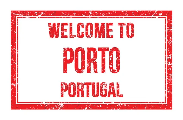 Porto Hoşgeldiniz Portugal Kırmızı Dikdörtgen Posta Puluna Yazılmış Kelimeler — Stok fotoğraf