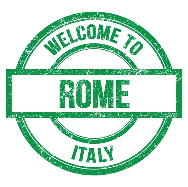 Bienvenidos Roma Italia Palabras Escritas Verde Redondo Sello Simple — Foto de Stock