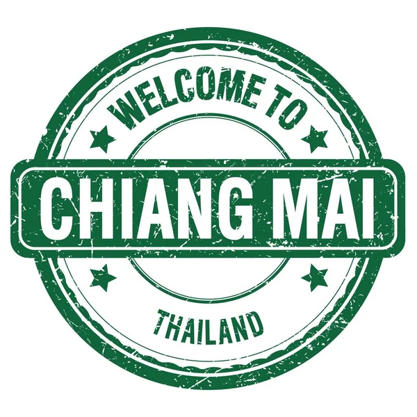 Welcome Chiang Mai Tajlandia Słowa Napisane Zielonym Znaczku Grungowym — Zdjęcie stockowe