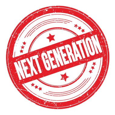 NEXT GENERATION kırmızı yuvarlak dokuma damgası üzerine metin.