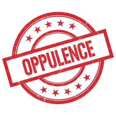 OPPULENCE kırmızı yuvarlak plastik damga üzerine yazılmış metin.