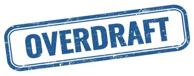 Mavi grungy vintage dikdörtgen damgalı OVERDRAFT metin.