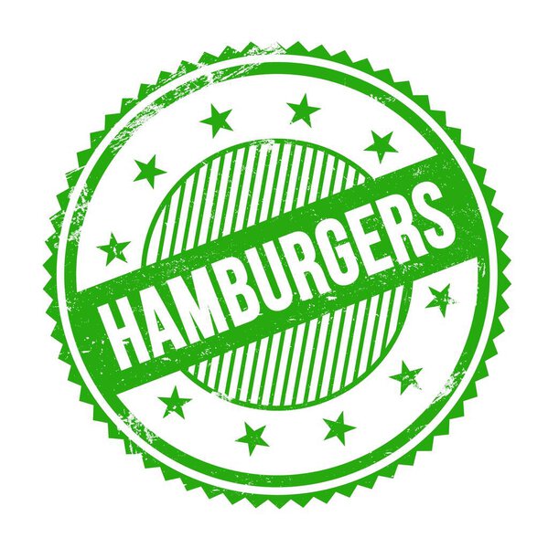 HAMBURGERS text written on green grungy zig zag borders round stamp.