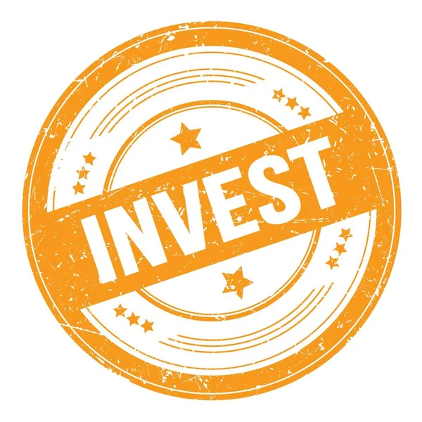 Invest Text Orange Grungy Texture Stamp — Stock Photo, Image