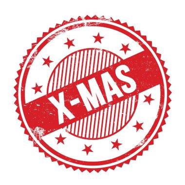 Kırmızı grungy zig zag kenarlarında yazılmış X-MAS metni yuvarlak pul.