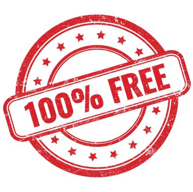 % 100 özgür yazı, kırmızı antika, yuvarlak lastik damga üzerine..