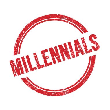 MILLENNIALS yazı kırmızı grungy vintage yuvarlak pul üzerine yazılmış.