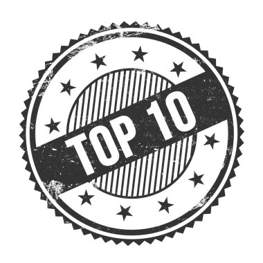 Siyah grungy zig zag kenarlarında yazılmış 10 metin yuvarlak pul.