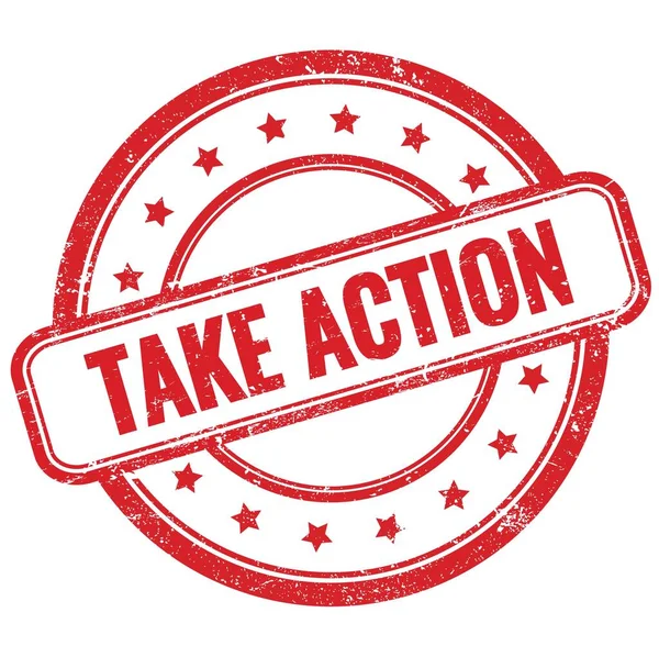 Take Action Text Red Vintage Grungy Rubber Stamp — Stock Photo, Image