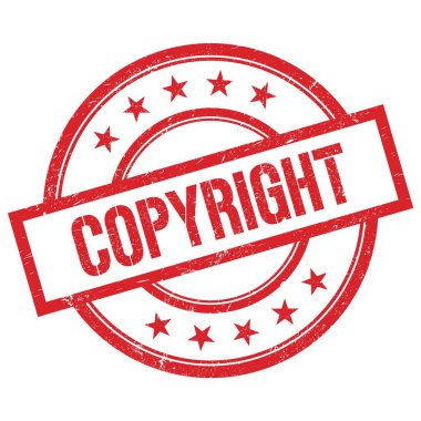 Kırmızı yuvarlak vintage kauçuk damgalı COPYRight metni.