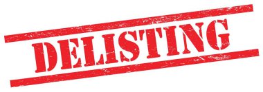 Kırmızı grungy dikdörtgen vintage damga üzerinde DELISTING metin.