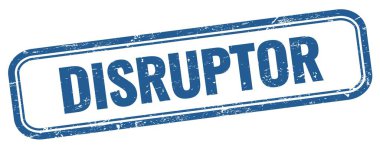 Mavi grungy vintage dikdörtgen damgalı DISRUPTOR metin.