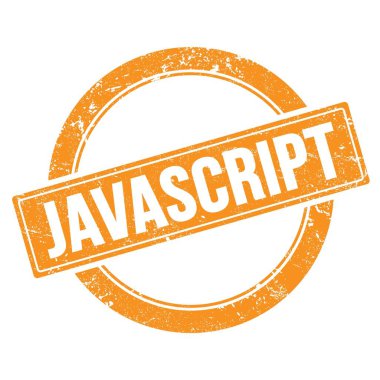 Turuncu grungy round vintage pul üzerine JAVASCRIPT metin.
