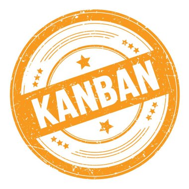 Turuncu yuvarlak grungy doku damgası üzerine KANBAN metni.