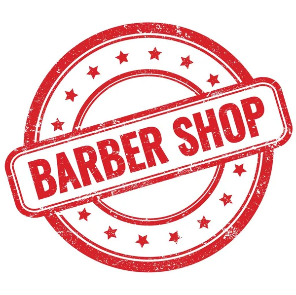Barber Shop Texto Vermelho Vintage Grungy Rodada Selo Borracha — Fotografia de Stock